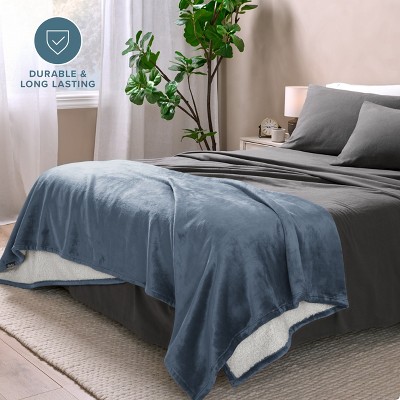 Coronet Blue Reversible Sherpa Fleece Throw Blanket
