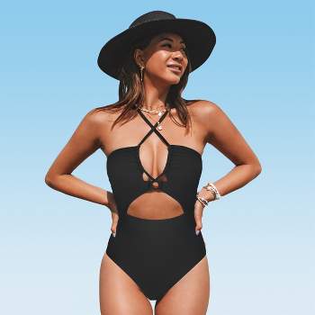 Women's Plunging Neck One Piece Swimsuit Cutout Bathing Suit - Cupshe-xs-black  : Target