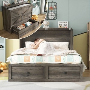 AMERLIFE Farmhouse Murphy Bed with Storage & Charging Station - 1 of 3