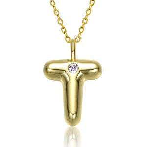 Kids' 14K gold plated necklace with white swarovski crystal initial pendant in bubble letter design - 1 of 3