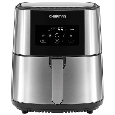 Chefman TurboTouch Air Fryer, One-Touch Digital Control, Shake Reminder, 5  qt, Stainless Steel