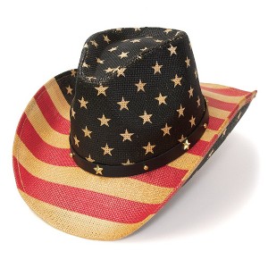 Western Express Red Brown and Blue Americana Straw Western Hat - 1 of 4