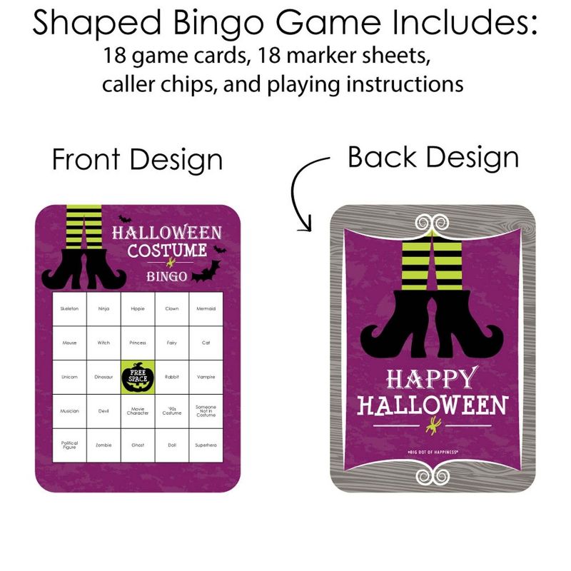 Big Dot of Happiness Happy Halloween - Bar Bingo Cards and Markers - Witch Party Shaped Bingo Game - Set of 18, 3 of 5