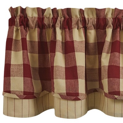Garnet and Tan Cotton Buffalo Check Layered Valance