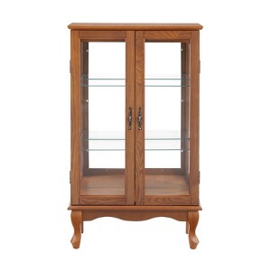 FONTOI 2 Doors Corner Curio Cabinet with Adjustable Shelves&Mirrored Back, Display Storage for Living Room, Oak, 11.81"*43.39"*25.98" - 1 of 4