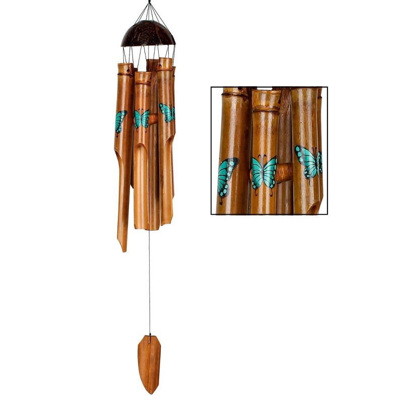 Woodstock Wind Chimes Asli Arts® Collection, Butterfly Bamboo Chime, 25'' Wind Chimes for Patio Outdoor Decor, 3 of 7