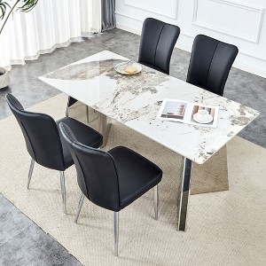 NicBex 5 PCS/7 PCS Sintered Stone Dining Table Set with Sliver Stainless Steel Butterfly Legs,4/6 PU Chairs for Kitchen/Apartment - 1 of 4