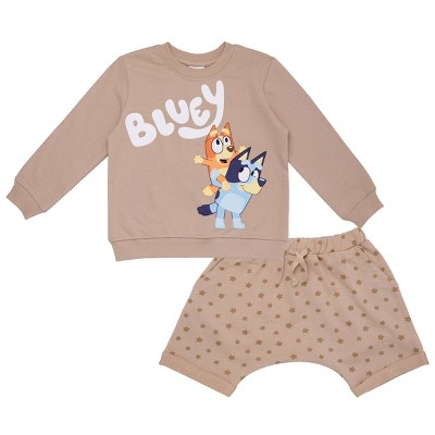 Image of Toddler Bluey and Friends 2pc Pullover Shorts Set - Tan 12M