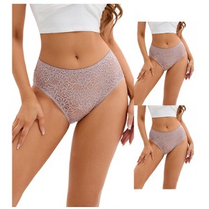 INSPIRE CHIC 3 Packs Women's Lace Mid-Waisted Briefs Breathable Underwear Available in Plus Size Panties - 1 of 4