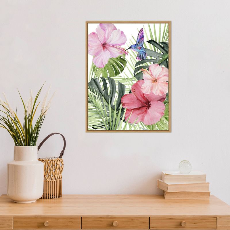 18&#34; x 24&#34; Hibiscus and Hummingbird I by Paxton Parker Framed Canvas Wall Art - Amanti Art, 5 of 10