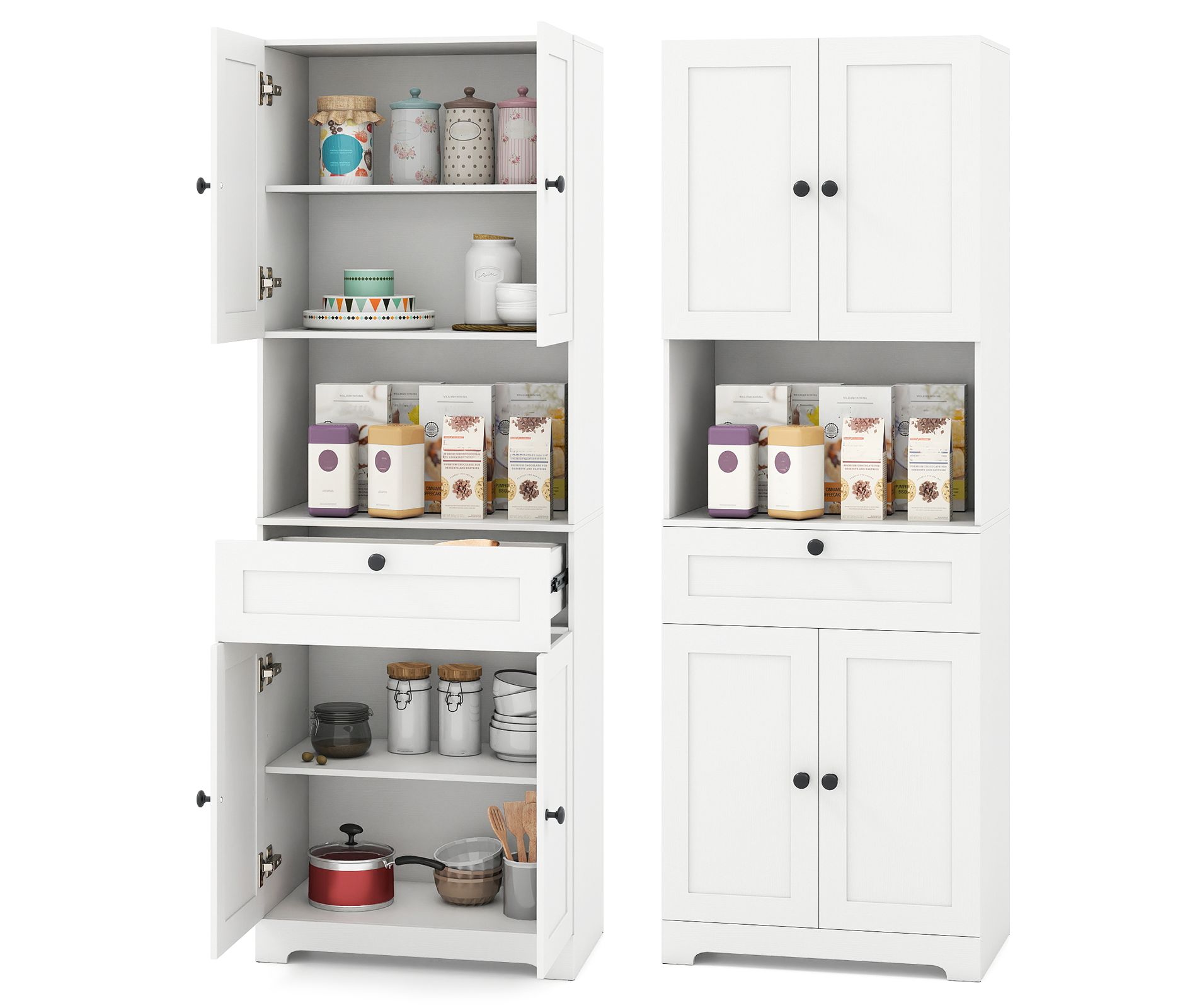Costway 67.5'' Kitchen Pantry Cabinet w/4 Doors 1 Drawer Open Countertop Adjustable Shelf White