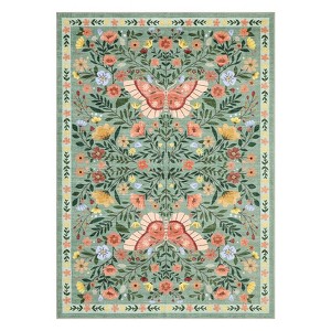 Washable Farmhouse Floral Print Living Room Rugs, Soft Butterfly Print Ultra Thin Bedroom Carpet, Non Slip Textured Dining Room Rugs - 1 of 4