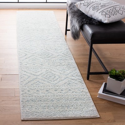 Ivory and Light Grey Geometric Runner Rug, 2' x 15'