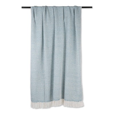 Storm Blue and White Cotton Woven Throw Blanket