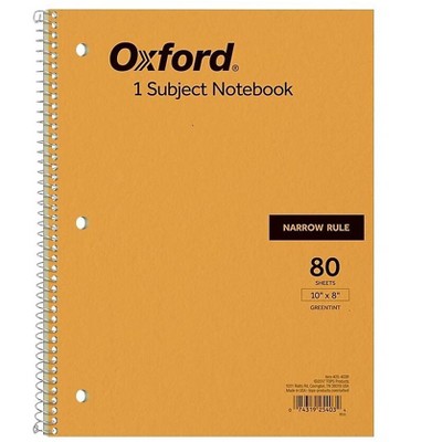 Oxford 1-Subject Notebook 8" x 10" Narrow Ruled 80 Sheets 801050