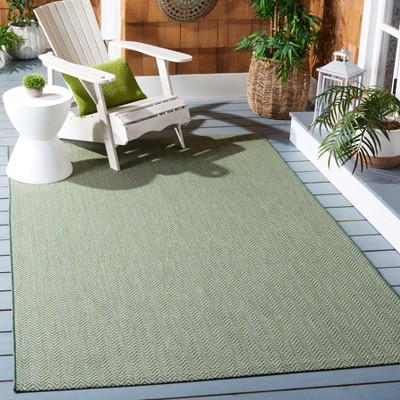 Dark Green and Beige Chevron Indoor/Outdoor Synthetic Rug