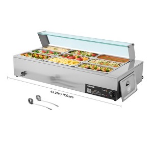 VEVOR Commercial Food Warmer, 1500W Electric Stainless Steel Steam Food Warmer with Glass Cover, 9-Pan Countertop Buffet Bain Marie, Silver - 1 of 4