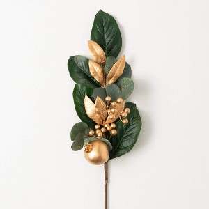 28"H Sullivans Gold Berry Leaf Spray, Green - 1 of 2