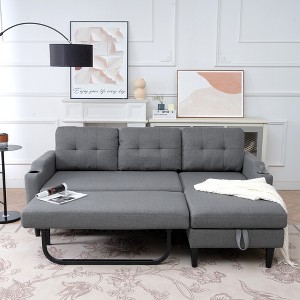 74.8" Convertible L-Shaped Sectional Sofa with Pull-Out Bed and Storage Chaise Lounge - 1 of 4