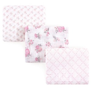Hudson Baby Infant Girl Cotton Muslin Swaddle Blankets, Pastel Floral, One Size - 1 of 1
