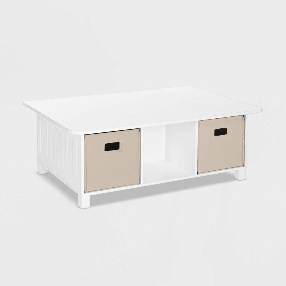 RiverRidge Kids' Desk, Activity and Play Table with 6 Storage Cubbies White with 2 Taupe Fabric Bins: RiverRidge Home Kids Cubby Storage Table