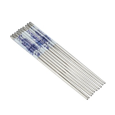 Unique Bargains Classic Flower Pattern Chopsticks 8.9" Silver Tone 5 Pairs