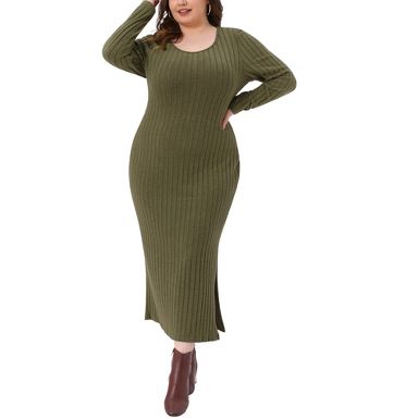 slim fit dress slacks Olive Ribbed Fitted Long Sleeve Maxi Dress – PinkBlush
