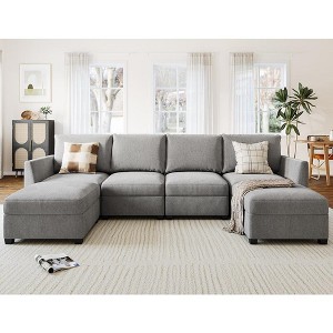 WhizMax  Modular Sectional Sleeper Sofa Couch with Storage Seat, Reversible Modular Sofa Couch with Storage Ottoman, Linen Fabric (Light Grey) - 1 of 4