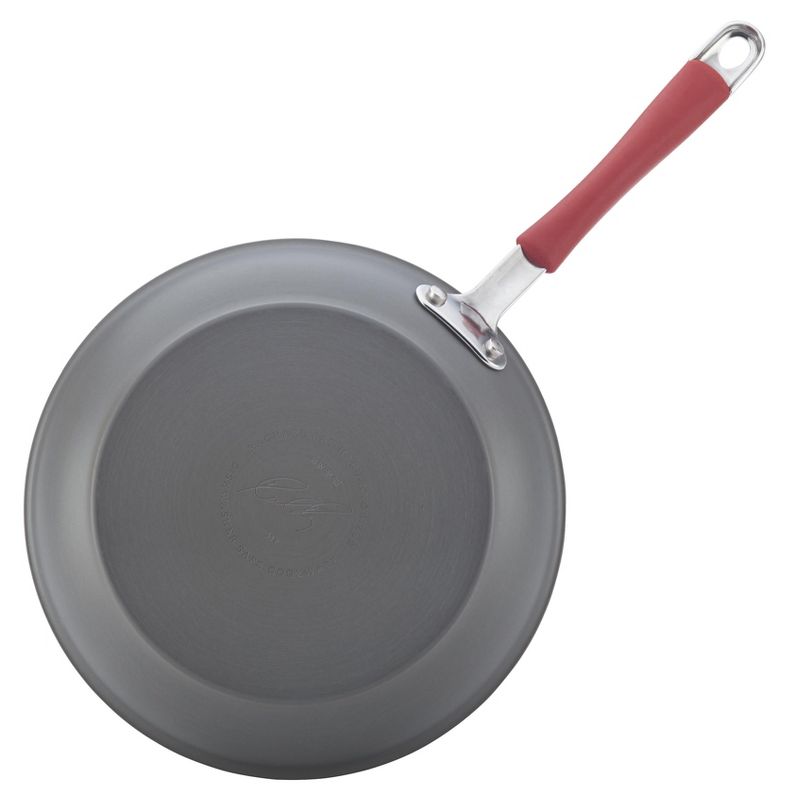 Rachael Ray Twin Pack Hard-Anodized Nonstick Skillet Set - Gray with Cranberry Red Handles, 3 of 5