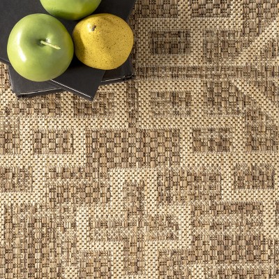 Beige Square Synthetic Easy-Care Indoor/Outdoor Area Rug, 8' x 10'