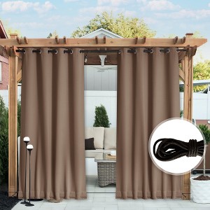 NICETOWN Weatherproof Outdoor Curtains, 2 Panels, Windproof Waterproof Privacy Drapes with Rope - 1 of 4