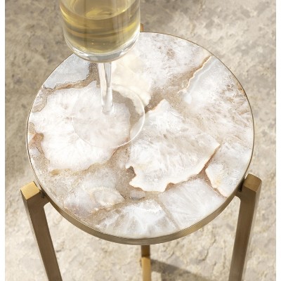 Round White Marble and Gold Metal Drink Table