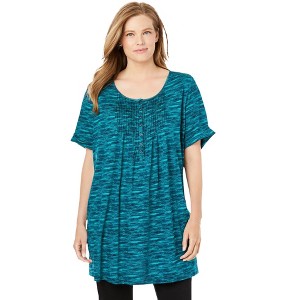 Woman Within Plus Size Short-Sleeve Pintucked Henley Tunic - 1 of 4