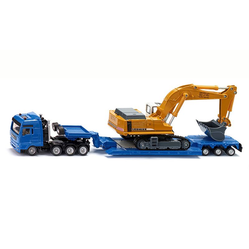 Heavy Haulage Flatbed Transporter Blue and Liebherr 974 Litronic Excavator Yellow 1/87 (HO) Diecast Models by Siku, 2 of 7