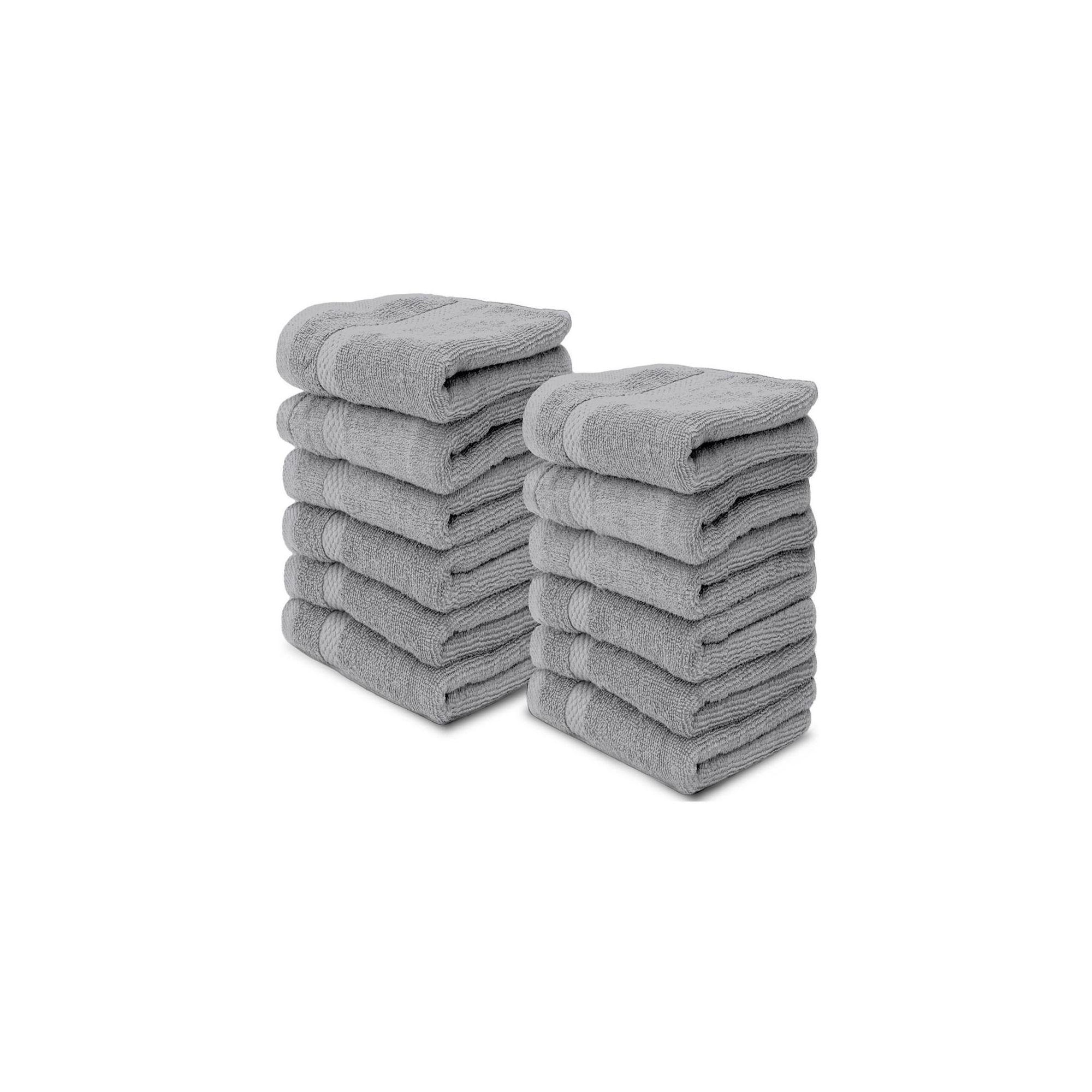 White Classic Luxury 100% Cotton Washcloths Set of 12 - 13x13" Light-Grey