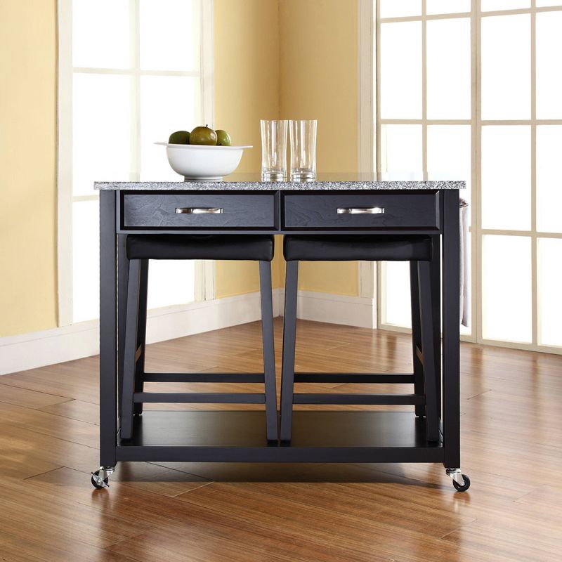 Gray Granite Top Kitchen Prep Cart with 2 Upholstered Saddle Stools - Crosley, 5 of 12