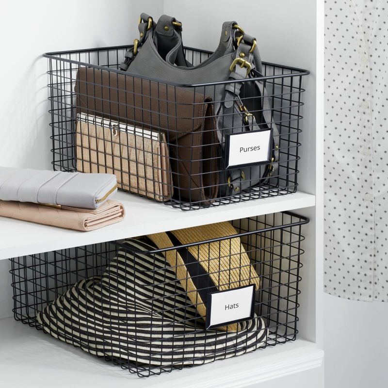 mDesign Wide Bedroom Closet Storage Organizer Basket, Label Slot, 3 of 9