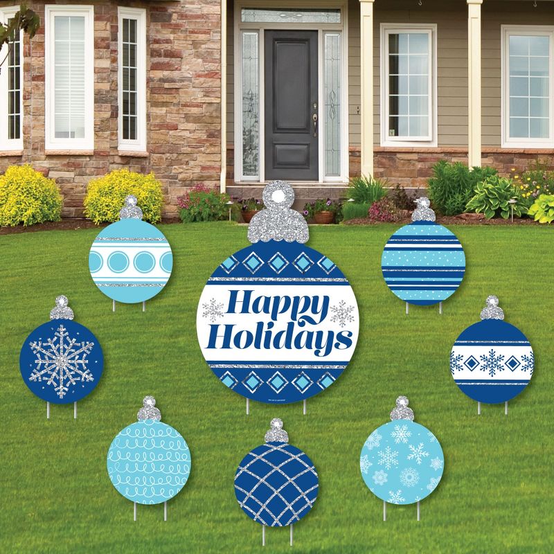 Big Dot of Happiness Blue and Silver Ornaments - Yard Sign and Outdoor Lawn Decorations - Holiday and Christmas Party Yard Signs - Set of 8, 1 of 8