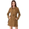 Allegra K Women's Notched Lapel Double Breasted Faux Suede Trench Coat with Belt - 3 of 4