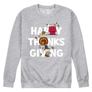 Men's - Peanuts - Happy Thanksgiving Charlie Snoopy Woodstock Graphic Fleece Sweatshirt - 1 of 4