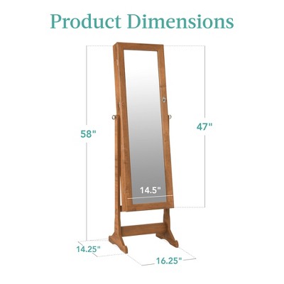 Rustic Brown Full Length Mirror Jewelry Armoire Cabinet