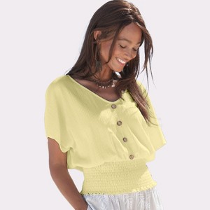 Women's V-Neck Smocked Top - LASCANA - 1 of 4
