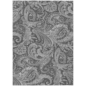 Gray Charcoal And Ivory Paisley Washable Indoor Outdoor Area Rug - 1 of 4