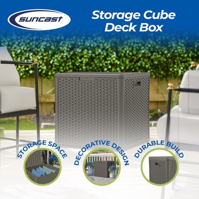 Gray Wicker Resin Lockable Outdoor Deck Storage Box