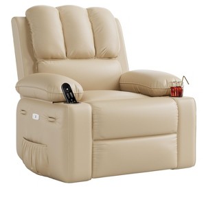 Oversized Electric Recliner Chair with Massage, PU Leather Swivel Rocker Recliner with Remote Control & Cup Holders, for Living Room Bedroom Nursery - 1 of 4
