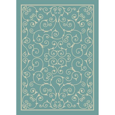 Luxe Light Blue Floral Square Synthetic Easy-Care Outdoor Rug 7'9" x 10'10"