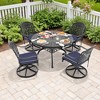 5-Piece Round Cast Aluminum Patio Set with Swivel Chairs,Blue Cushions,and Umbrella Hole - 2 of 4