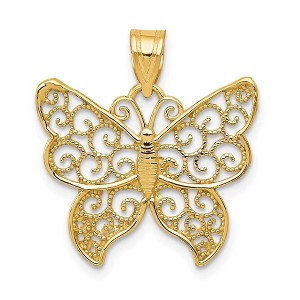 Black Bow Jewelry 14k Yellow Gold Textured Filigree Butterfly Pendant, 20mm - 1 of 4