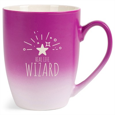 Elanze Designs Real Life Wizard 12 Ounce Ceramic Laser-Etched Engraved Drinkware Mug, Fuchsia and White Ombre