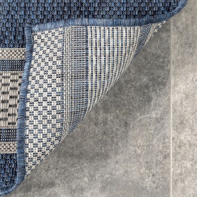 Blue and White Striped Synthetic Indoor/Outdoor Rug